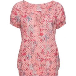 Tunika, krótki rękaw bonprix jasnoróżowy łososiowy w kwiaty. Czerwone tuniki damskie w kwiaty bonprix, z krótkim rękawem. Za 27,99 zł.