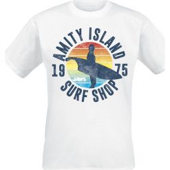 Der weisse Hai Surf Shop T-Shirt biały. Białe koszulki męskie Der weisse Hai, l, bez wzorów, z włoskim kołnierzykiem. Za 74,90 zł.