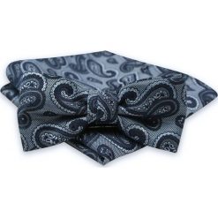 Granatowo-Niebieska Mucha Męska -ALTIES- z Taką Samą Poszetką, Wzór Paisley MUALTS0544. Niebieskie muszki męskie Alties, na imprezę, w paski, eleganckie. Za 39,00 zł.