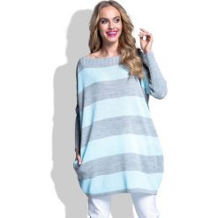 Błękitna Tunika Swetrowa Oversize w Pasy. Niebieskie tuniki damskie Molly.pl, s, bez wzorów, z jeansu, z długim rękawem, długie, bez kaptura. Za 109,90 zł.