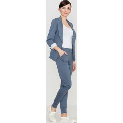 Niebieskie Komfortowe Spodnie ze Złotym Suwakiem. Niebieskie spodnie damskie Molly.pl, xl, z tkaniny. Za 125,90 zł.