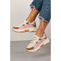 Wielokolorowe buty sportowe sneakersy sznurowane casu 20g12/be. Różowe buty dziewczęce sportowe Casu, bez wzorów, ze skóry ekologicznej, na sznurówki. Za 74,99 zł.