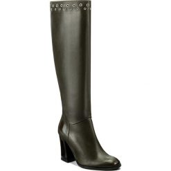 Kozaki EVA MINGE - Izabelle 2P 17SF1372248EF 115. Zielone buty zimowe damskie Eva Minge, ze skóry, przed kolano, na wysokim obcasie. W wyprzedaży za 349,00 zł.