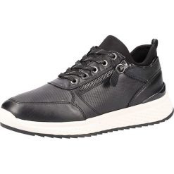 Skórzane sneakersy w kolorze czarnym. Czarne trampki i tenisówki damskie Tamaris, Caprice, Marco Tozzi, s.Oliver, bez wzorów, na sznurówki. W wyprzedaży za 232,95 zł.