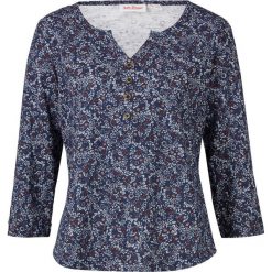 Shirt z dekoltem henley bonprix w kwiaty. Niebieskie koszulki damskie bonprix, w kwiaty, z bawełny, bez kołnierzyka, bez rękawów. Za 49,99 zł.