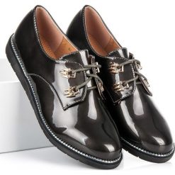 Creepersy damskie: LAKIEROWANE PÓŁBUTY BEST SHOES odcienie szarości i srebra