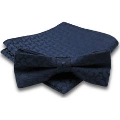 Granatowa Mucha w Delikatny Wzór Paisley + Taka Sama Poszetka, Męska MUALTS0066. Niebieskie muszki męskie Alties, na imprezę, w paski, eleganckie. Za 40,00 zł.