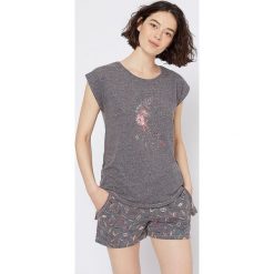 Etam - T-shirt piżamowy. Szare piżamy damskie Etam, s, z nadrukiem, z bawełny, bez rękawów. W wyprzedaży za 59,90 zł.