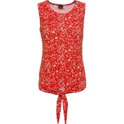 Top z przewiązaniem bonprix czerwony w kwiaty. Czerwone topy damskie bonprix, z nadrukiem, z okrągłym kołnierzem. Za 27,99 zł.