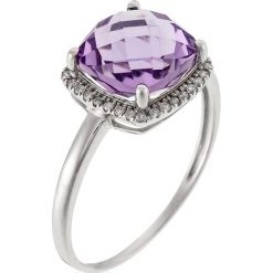 Złoty pierścionek z diamentami i ametystem. Szare pierścionki damskie Diamond & Co, z ametystem, złote. W wyprzedaży za 769,95 zł.