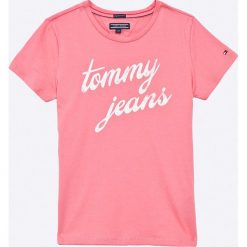 Tommy Hilfiger - Top dziecięce 122-176 cm. Różowe topy damskie marki TOMMY HILFIGER, m, z nadrukiem, z bawełny, z okrągłym kołnierzem. Za 99,90 zł.