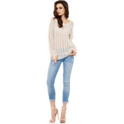 Beżowa Sweter Ażurowy z Kokardkami przy Rękawach. Brązowe piżamy damskie Molly.pl, s, bez wzorów, ze splotem, eleganckie, z długim rękawem, długie, bez kaptura. Za 129,90 zł.