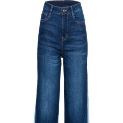 Dżinsy CULOTTE dwukolorowe z rozcięciami z boku bonprix ciemny denim. Niebieskie jeansy damskie bonprix. Za 129,99 zł.