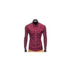 KOSZULA MĘSKA W KRATĘ Z DŁUGIM RĘKAWEM K406 - BORDOWA. Czerwone koszule męskie na spinki marki Ombre Clothing, m, z długim rękawem. Za 49,00 zł.