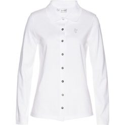 Shirt polo z bawełny pique bonprix biały. Białe koszulki damskie bonprix, bez wzorów, z bawełny, polo, bez rękawów. Za 49,99 zł.