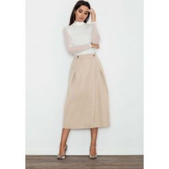 Beżowa Spódnica Trapezowa Midi z Kieszeniami. Brązowe spódniczki damskie Molly.pl, do pracy, s, bez wzorów, eleganckie, długie, midi, trapezowe. Za 119,90 zł.