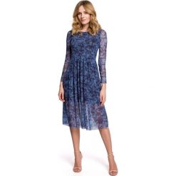 Sukienka rozkloszowana z siatki z nadrukiem - model 1. Sukienki damskie Makover, s, z nadrukiem, z poliesteru, bez kołnierzyka, bez rękawów, rozkloszowane. Za 279,00 zł.
