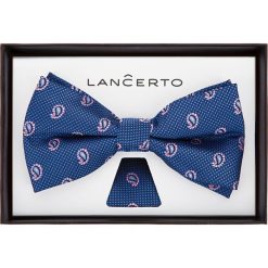 Mucha Niebieska Paisley Plus Poszetka. Niebieskie muszki męskie LANCERTO, w paski, z mikrofibry, eleganckie. W wyprzedaży za 39,90 zł.