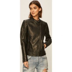 Tommy Hilfiger - Ramoneska skórzana. Czarne kurtki damskie TOMMY HILFIGER, bez wzorów, z poliesteru, krótkie. Za 2099,00 zł.