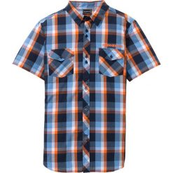 Koszula z krótkim rękawem Slim Fit bonprix niebieski w kratę. Niebieskie koszule męskie bonprix, m, bez wzorów, z bawełny, bez kołnierzyka, z krótkim rękawem. Za 79,99 zł.