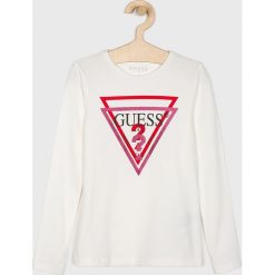 Guess Jeans - Longsleeve dziecięcy 118-175 cm. Czarne bluzki dziewczęce Guess Jeans, z nadrukiem, z elastanu, z okrągłym kołnierzem, z długim rękawem, długie, bez kaptura. Za 89,90 zł.