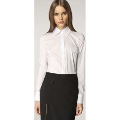 Biała Elegancka Koszula z Wstawkami. Białe bluzki damskie marki Molly.pl, l, bez wzorów, z bawełny, eleganckie, z kontrastowym kołnierzykiem, z długim rękawem. Za 99,90 zł.