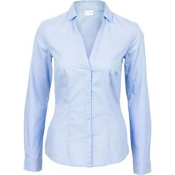 Bluzka ze stretchem bonprix perłowy niebieski. Niebieskie koszulki damskie marki bonprix, bez wzorów, z dekoltem w serek, bez rękawów. Za 54,99 zł.