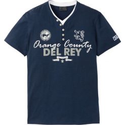 Shirt z dekoltem henley 2w1 bonprix ciemnoniebieski. Niebieskie koszulki męskie bonprix, s, z aplikacjami, bez kołnierzyka, bez rękawów. Za 44,99 zł.
