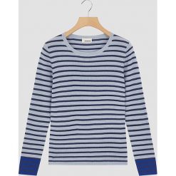 Sweter wełniany w kolorze błękitno-niebieskim. Niebieskie swetry damskie Rodier, w paski, z wełny, klasyczne. W wyprzedaży za 169,95 zł.
