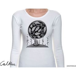 Ryby - damska koszulka z długim rękawem. Białe t-shirty damskie marki Pakamera, z długim rękawem. Za 79,00 zł.
