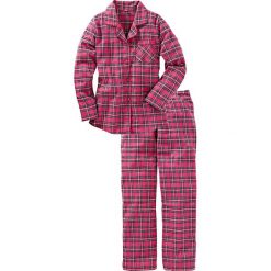 Piżama flanelowa bonprix różowy w kratę. Różowe piżamy damskie marki bonprix. Za 89,99 zł.