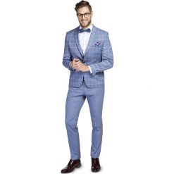 Garnitur LEONARDO GANS000137. Niebieskie garnitury męskie w jednolite wzory, z elastanu. Za 1299,00 zł.