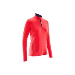 Koszulka do biegania długi rękaw RUN DRY+ damska. Różowe t-shirty damskie marki KALENJI, z elastanu, z długim rękawem, do biegania. Za 49,99 zł.