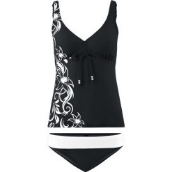 Tankini (2 części) bonprix czarno-szary. Czarne stroje kąpielowe damskie bonprix, z nadrukiem. Za 59,99 zł.
