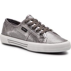 Tenisówki PEPE JEANS - Aberlady Luxor PLS30757 Chrome 952. Szare półbuty damskie Pepe Jeans, na co dzień, bez wzorów, z jeansu, bez obcasa, bez zapięcia. W wyprzedaży za 139,00 zł.