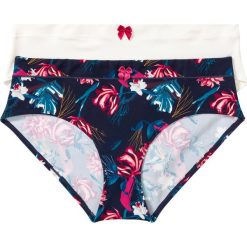 Figi "panty" (2 pary) bonprix ciemnoniebieski z nadrukiem + ecru. Niebieskie panty damskie bonprix, z nadrukiem. Za 45,98 zł.
