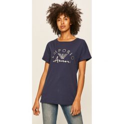 Emporio Armani - T-shirt. Czarne bluzki damskie Emporio Armani, s, z nadrukiem, z bawełny, casualowe, z okrągłym kołnierzem, z krótkim rękawem. Za 259,90 zł.