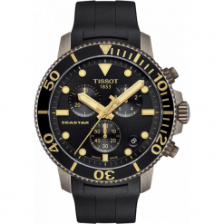 PROMOCJA ZEGAREK TISSOT Seastar 1000 Chronograph T120.417.37.051.01. Czarne zegarki męskie TISSOT, ze stali. W wyprzedaży za 2200,00 zł.
