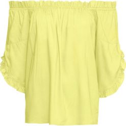 Bluzka z dekoltem carmen bonprix jasna limonka. Żółte bluzki damskie bonprix, bez wzorów, bez kołnierzyka, bez rękawów. Za 84,99 zł.