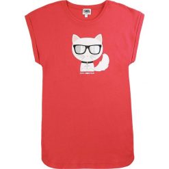 Karl Lagerfeld - Sukienka dziecięca 114-150 cm. Różowe sukienki dziewczęce KARL LAGERFELD, z nadrukiem, z bawełny, z krótkim rękawem, krótkie, mini, proste. Za 299,90 zł.