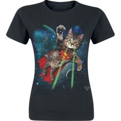 Superman Superkitten Soaring In Space Koszulka damska czarny. Czarne koszulki damskie marki Superman, l, z motywem z bajki, bez kołnierzyka, bez rękawów. Za 74,90 zł.