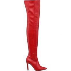 Kozaki za kolano Catwalk czerwone. Czerwone buty zimowe damskie Catwalk, z materiału, za kolano, na obcasie. Za 179,90 zł.