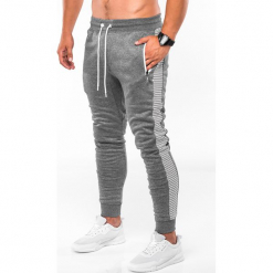 SPODNIE MĘSKIE DRESOWE P730 - SZARY/BIAŁY. Białe spodnie dresowe męskie Ombre Clothing, z bawełny. Za 59,00 zł.