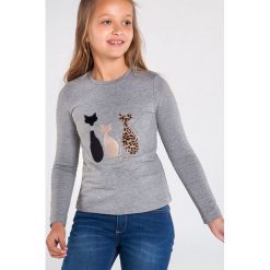 Mayoral - Longsleeve dziecięcy 128-167 cm. Szare bluzki dziewczęce Mayoral, z aplikacjami, z elastanu, z okrągłym kołnierzem, z długim rękawem, długie, bez kaptura. Za 87,90 zł.
