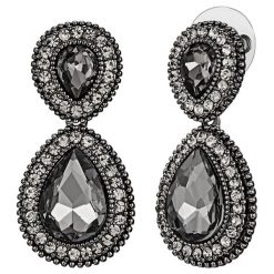 Kolczyki-wkrętki z kryształkami. Czarne kolczyki damskie Highstreet Jewels, Runway & Co., z kryształem, metalowe. W wyprzedaży za 59,95 zł.