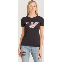 T-SHIRT EMPORIO ARMANI. Czarne t-shirty damskie Emporio Armani, z nadrukiem, z elastanu, z okrągłym kołnierzem. Za 203,40 zł.