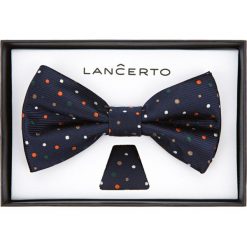 Mucha Granatowa w Kropki. Muszki męskie LANCERTO, bez wzorów, z dzianiny, eleganckie. W wyprzedaży za 39,90 zł.