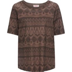Shirt z nadrukiem, krótki rękaw bonprix matowy brązowy - czarny. Pomarańczowe koszulki damskie marki bonprix, z nadrukiem, bez kołnierzyka, z krótkim rękawem. Za 34,99 zł.