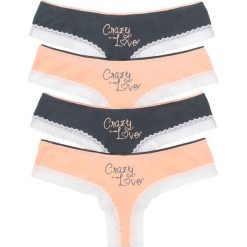 Figi brazylijskie (4 pary) bonprix niebiesko-brzoskwiniowy. Pomarańczowe majtki damskie bonprix, z napisami. Za 39,96 zł.