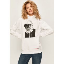 Karl Lagerfeld - Bluza. Białe bluzy damskie KARL LAGERFELD, s, z nadrukiem, z bawełny, bez rękawów, z kapturem. W wyprzedaży za 679,90 zł.